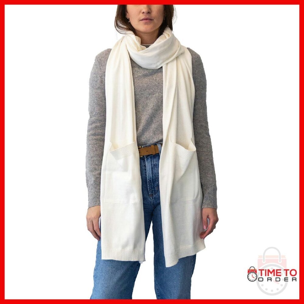 Soft Cotton Cashmere Wrap Scarf with Pockets - Missy Size - Picture 1 of 2
